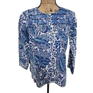 J.‎ CREW floral blue and white embroidered boho tunic size XXS